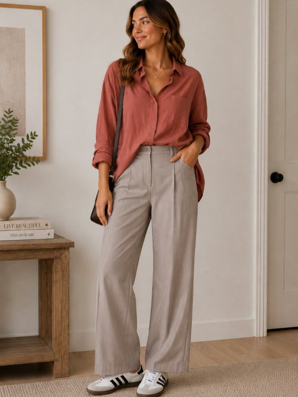 Set Active X Aimee Song Rust Button Down Shirt Womens L Oversized Casual Classic